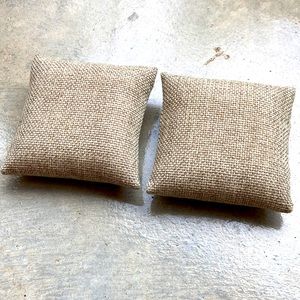 Two natural jute miniature pillows. 3 inch square.
